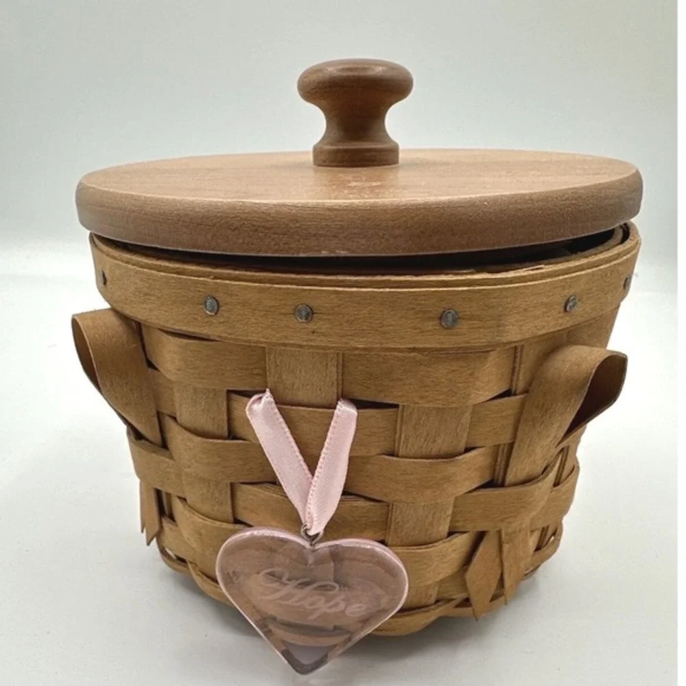 Longaberger 2006 Horizon of Hope Basket Wood Lid‎ Liner Heart Charm Vintage 18